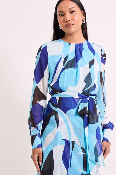 Abstract Belted Workwear Midi Dress - Image 2