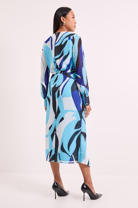 Abstract Belted Workwear Midi Dress - Image 3