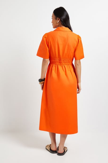 Petite Collar Shirred Waist Detail Poplin Midi Dress - Image 3