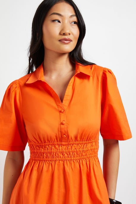 Petite Collar Shirred Waist Detail Poplin Midi Dress - Image 5