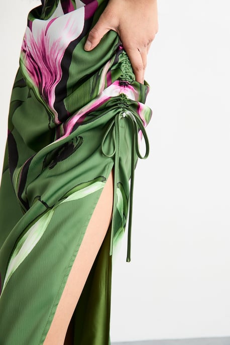 Floral Printed Drawstring Waist Short Sleeve Midi Dress - Image 2