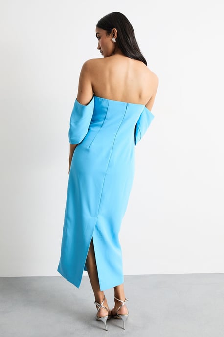 Stretch Crepe Bardot Column Midi Dress - Image 3