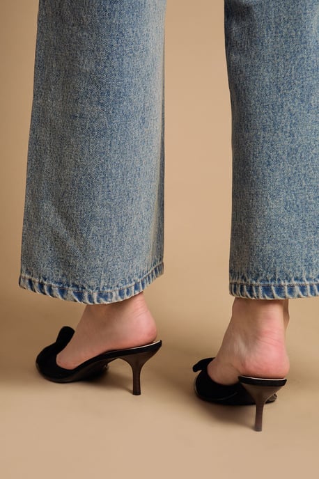 Jenny Faux Suede Bow Detail Kitten Heeled Mules - Image 3