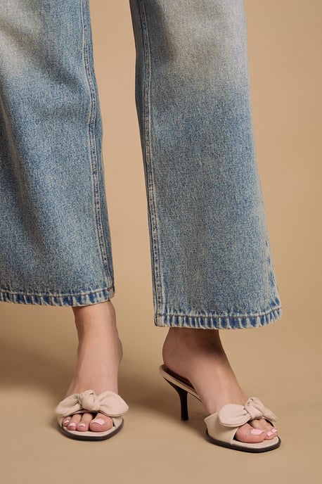 Jenny Faux Suede Bow Detail Kitten Heeled Mules - Image 3