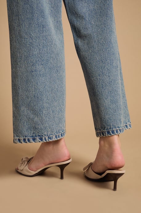 Jenny Faux Suede Bow Detail Kitten Heeled Mules - Image 4