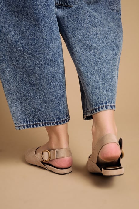 Binx Faux Suede Slingback Pointed Flat Shoes - Image 3