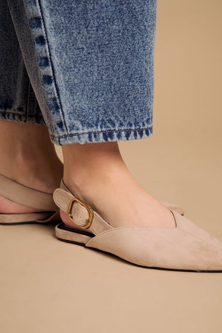 Binx Faux Suede Slingback Pointed Flat Shoes - Image 4