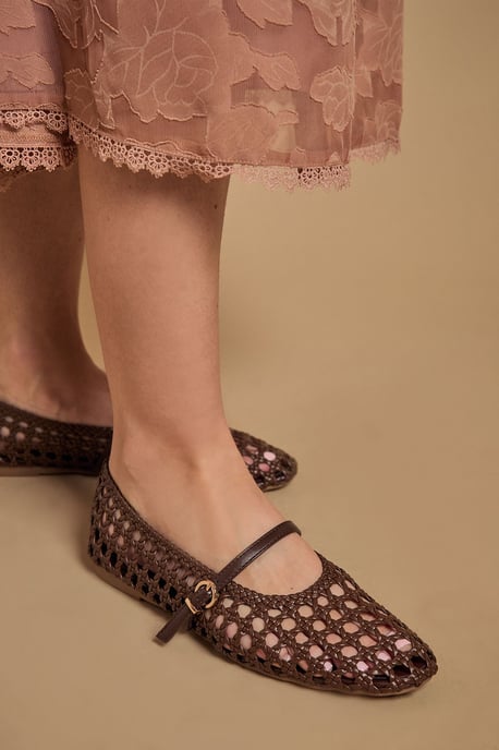 Alex Faux Leather Woven Mary-Jane Ballet Pumps - Image 3