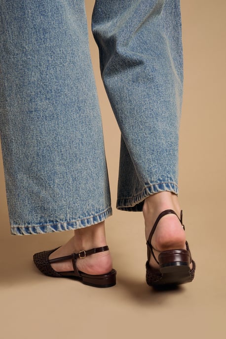 Brandie Faux Leather Woven Slingback Pointed Flat Shoes - Image 3