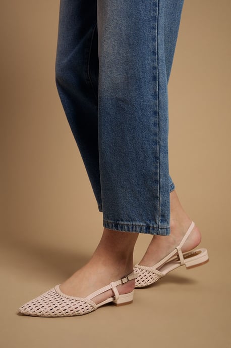 Brandie Faux Leather Woven Slingback Pointed Flat Shoes - Image 1