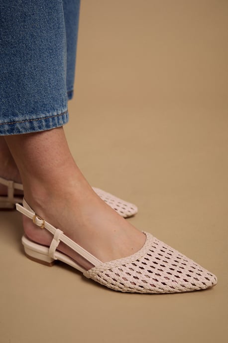 Brandie Faux Leather Woven Slingback Pointed Flat Shoes - Image 4