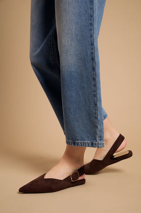 Binx Faux Suede Slingback Pointed Flat Shoes - Image 1