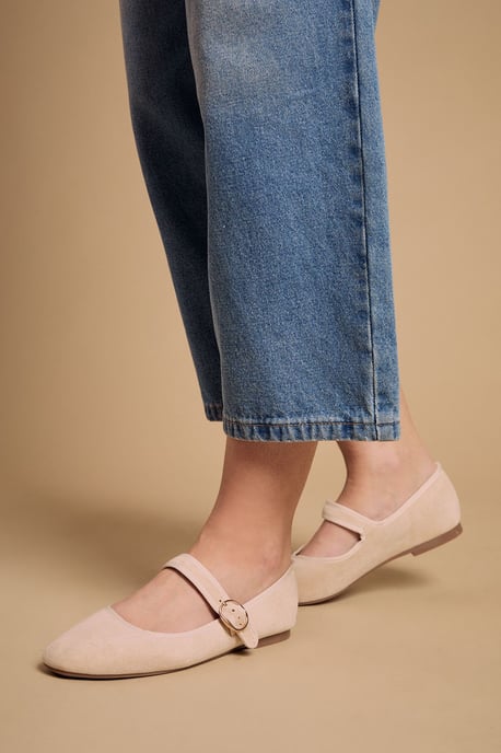 Buffie Faux Suede Square Toe Mary Jane Padded Ballet Pumps - Image 1