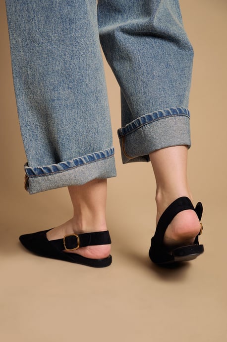 Binx Faux Suede Slingback Pointed Flat Shoes - Image 3