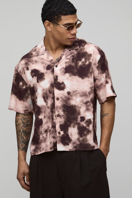 Oversized Boxy Distorted Print Shirt - Image 1