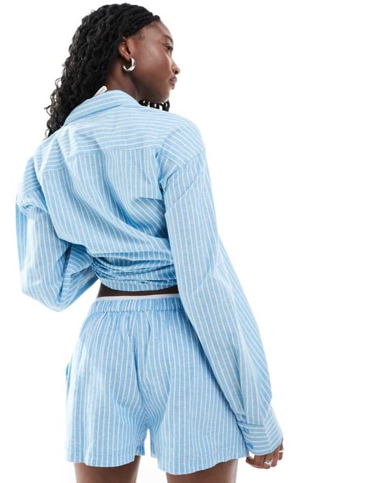 COLLUSION beach woven boxer shorts co-ord in blue stripe - LBLUE - Image 3