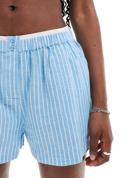 COLLUSION beach woven boxer shorts co-ord in blue stripe - LBLUE - Image 4