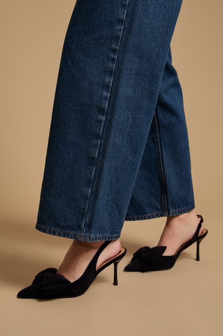 Rose Faux Suede Bow Detail High Stillo Heeled Slingback Court Shoes - Image 1