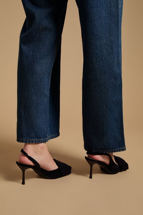 Rose Faux Suede Bow Detail High Stillo Heeled Slingback Court Shoes - Image 3