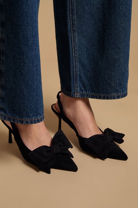 Rose Faux Suede Bow Detail High Stillo Heeled Slingback Court Shoes - Image 4