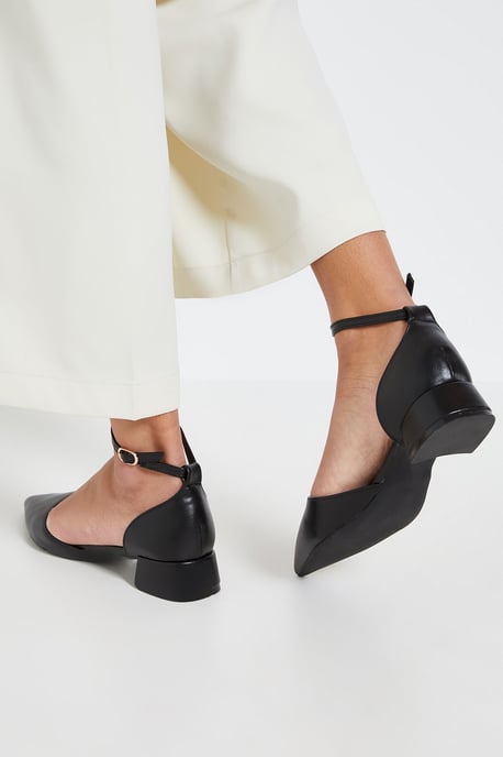 Bennie Faux Leather Pointed Low Block Heel Court Shoes - Image 3