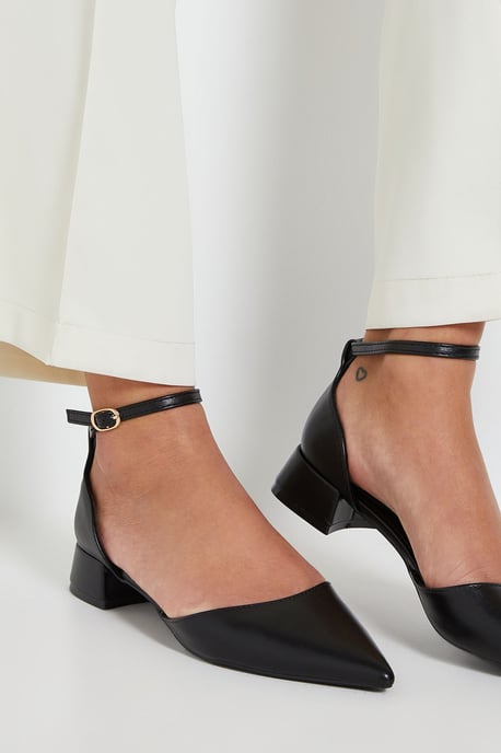 Bennie Faux Leather Pointed Low Block Heel Court Shoes - Image 4
