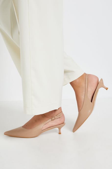 Faelina Faux Leather Slingback Kitten Heel Court Shoes - Image 1