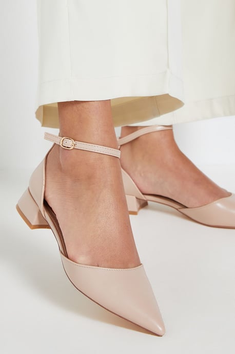 Bennie Faux Leather Pointed Low Block Heel Court Shoes - Image 4
