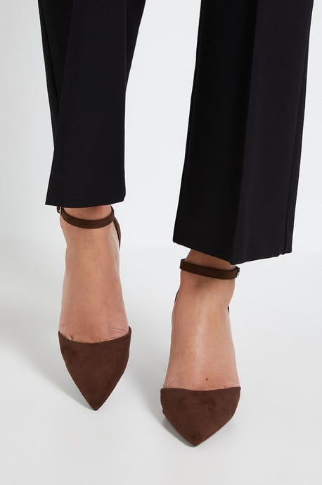 Blanche Faux Suede Ankle Strap Pointed High Block Heel Court Shoes - Image 2