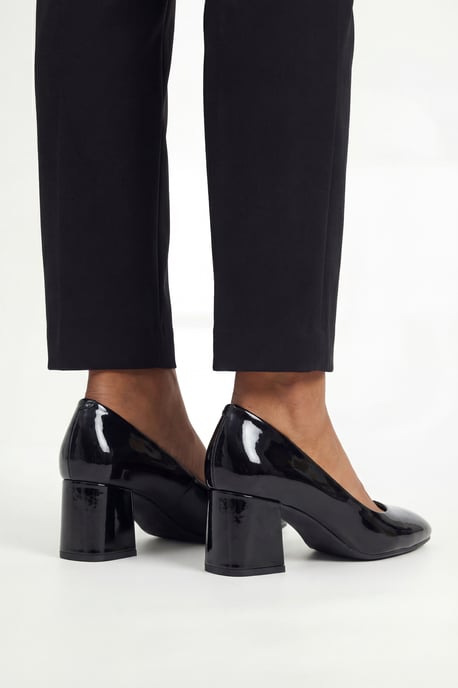 Good For the Sole: Bea Faux Patent Leather Medium Block Heel Court Shoes - Image 2