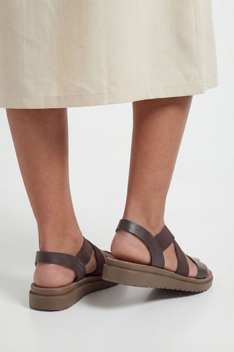 Good For The Sole: Wide Fit Ana Comfort Elastic Cross Strap Low Wedge Sandals - Image 2