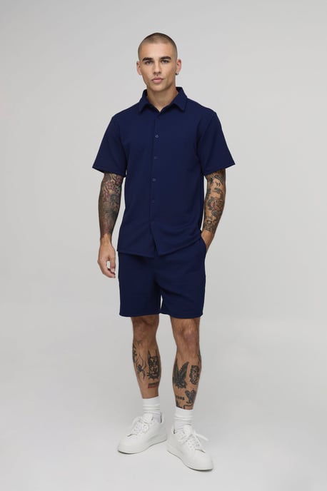 Short Sleeve Jersey Herringbone Shirt And Short Set - Image 4