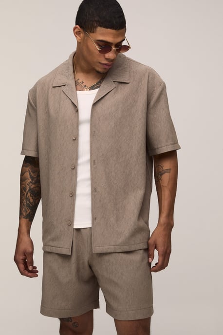 Oversized Shirt and Relaxed Mid Length Short Pleated Set - Image 1