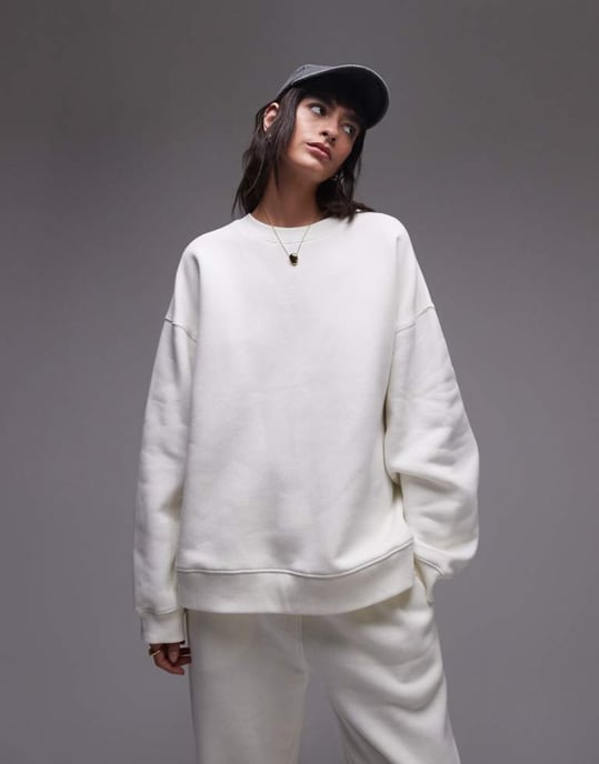 Topshop premium co ord seam detail sweat in ecru - IVORY - Image 1