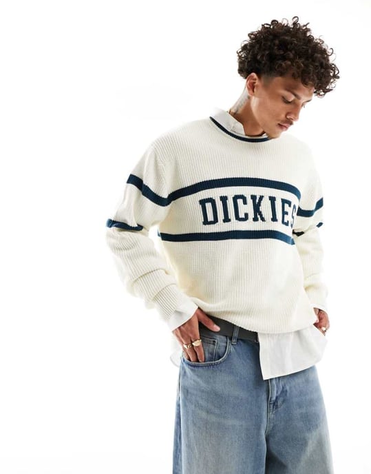 Dickies melvern knitted sweater in ecru and green- - Image 1