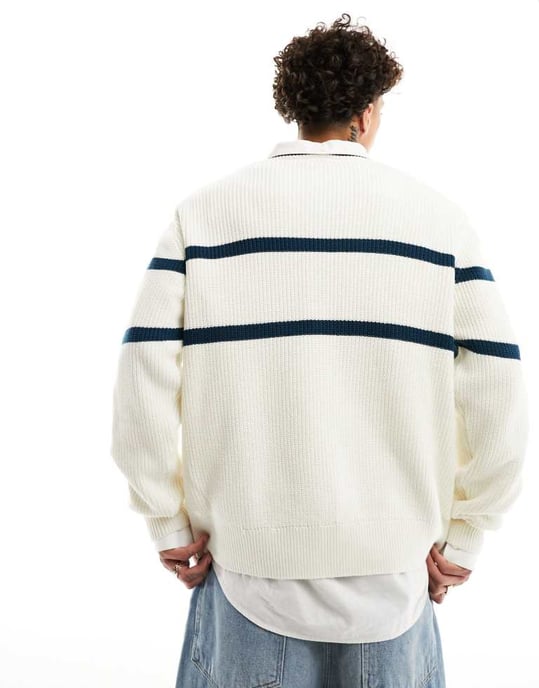 Dickies melvern knitted sweater in ecru and green- - Image 2