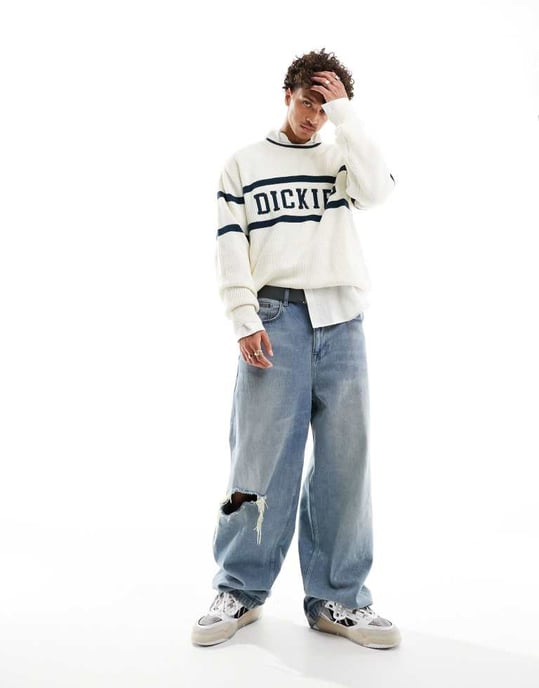 Dickies melvern knitted sweater in ecru and green- - Image 3