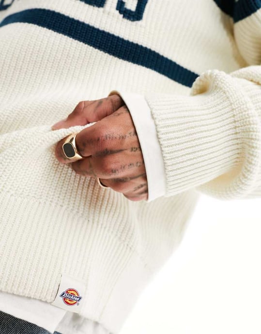 Dickies melvern knitted sweater in ecru and green- - Image 4