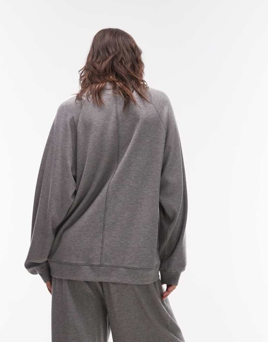 Topshop premium rib raglan sweat in grey - Image 2