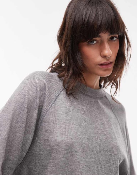 Topshop premium rib raglan sweat in grey - Image 3