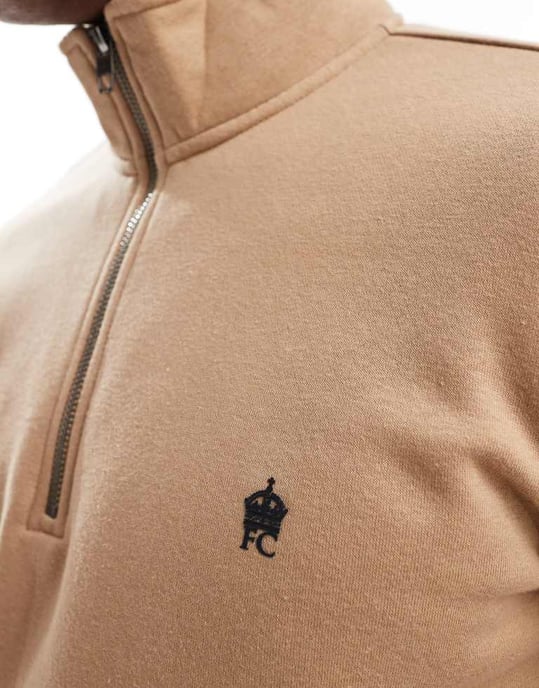 French Connection half zip funnel neck sweatshirt in camel - Image 2
