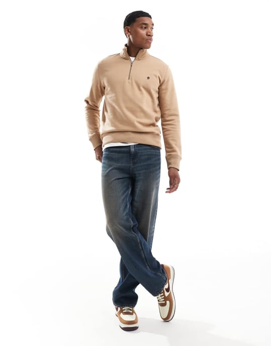 French Connection half zip funnel neck sweatshirt in camel - Image 3