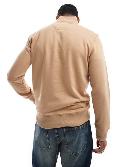 French Connection half zip funnel neck sweatshirt in camel - Image 4