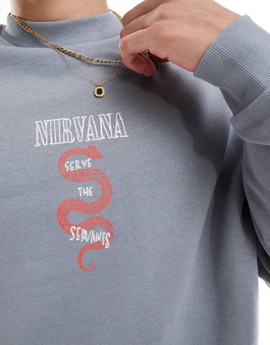 ASOS DESIGN unisex Relaxed sweatshirt with Nirvana Serve The Servants prints in grey - GREY - Image 3