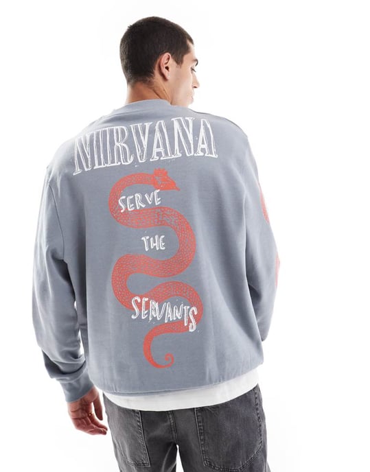 ASOS DESIGN unisex Relaxed sweatshirt with Nirvana Serve The Servants prints in grey - GREY - Image 4