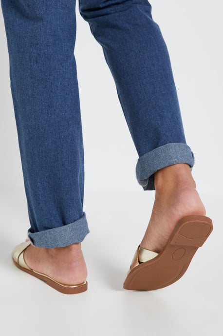 Flossy Faux Leather Interwoven Flat Sliders - Image 3