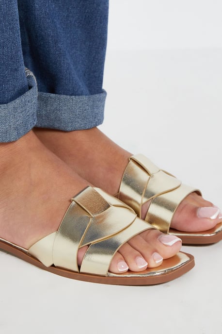 Flossy Faux Leather Interwoven Flat Sliders - Image 4
