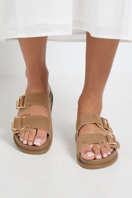 Fisher Faux Suede Double Buckle Footbed Flat Sandals - Image 2