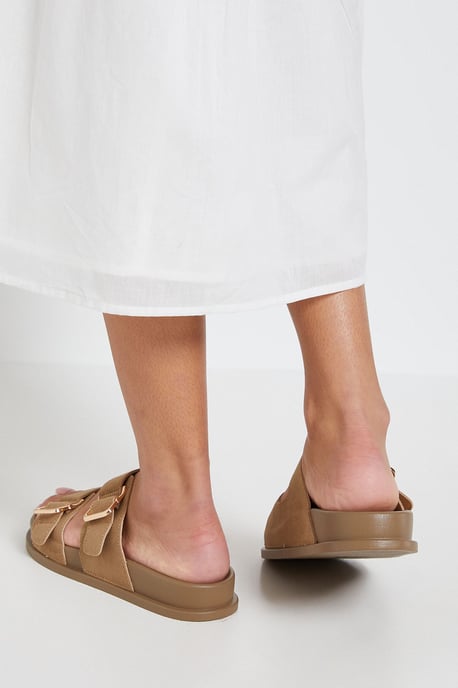 Fisher Faux Suede Double Buckle Footbed Flat Sandals - Image 3