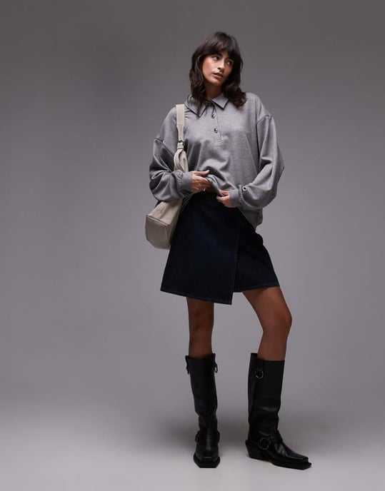 Topshop premium rib polo top in grey - Image 3